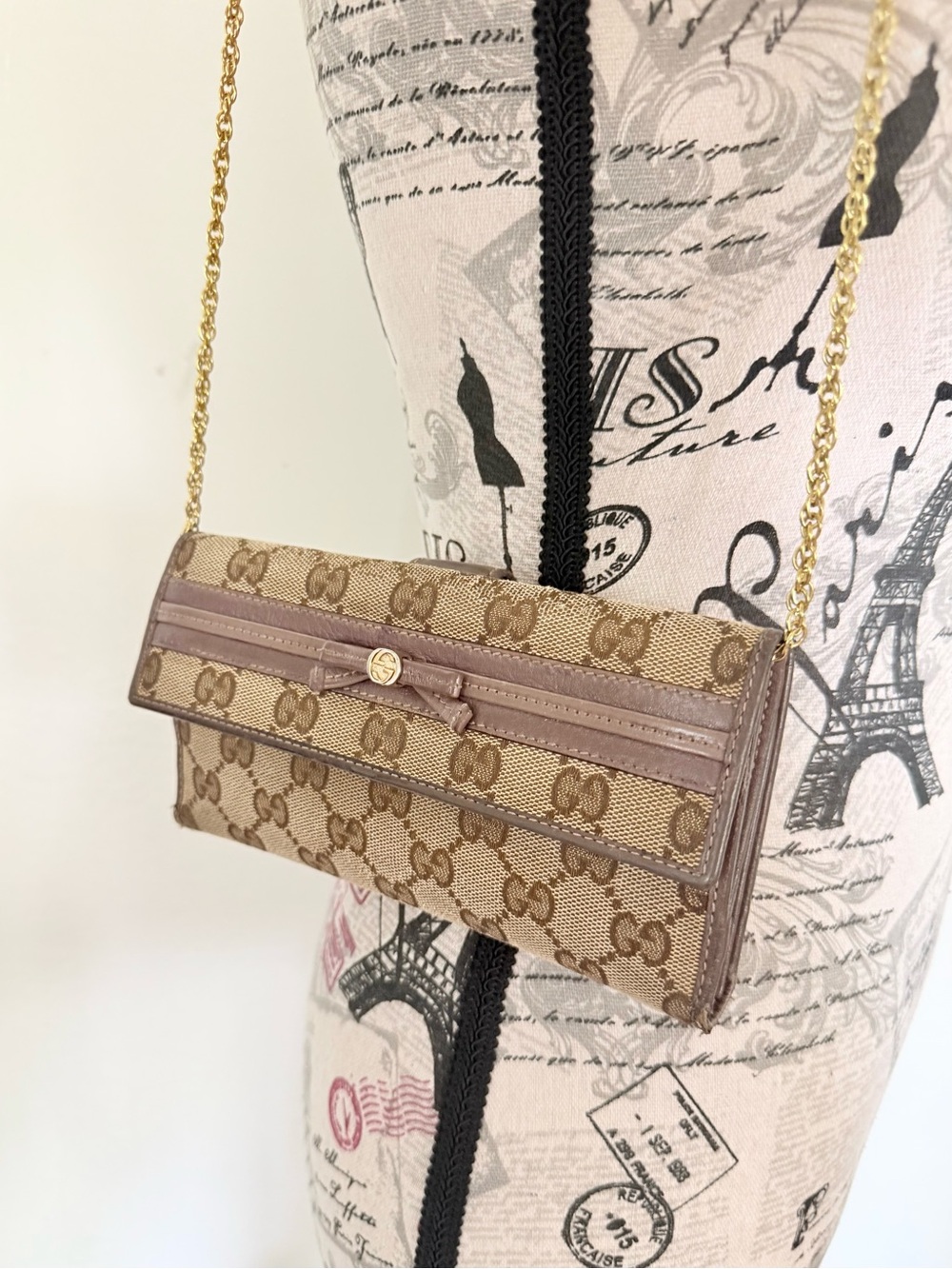 Gucci Tan GG Canvas Mini Chain Shoulder Bag with Gold Hardware